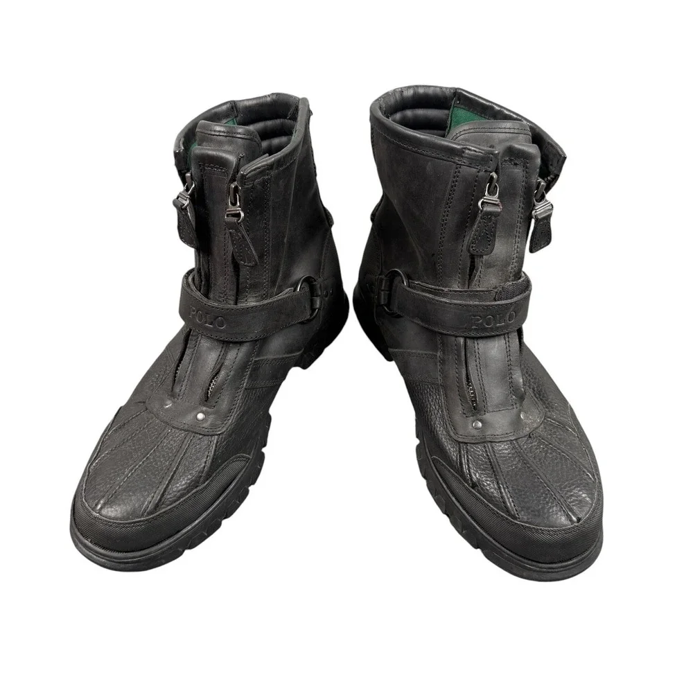 Polo Ralph Lauren Conquest Hi III Boots Mens 11D Black Leather Zip Buckle Duck
